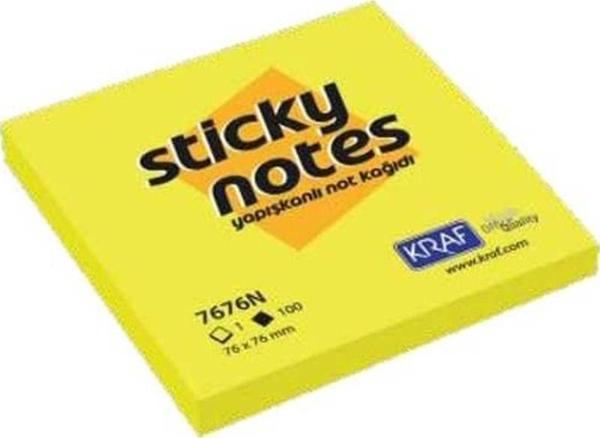 Kraf Yapışkanlı Not Kağıdı 76x76 mm 100 yp Neon Sarı 7676N-Y - Image 1