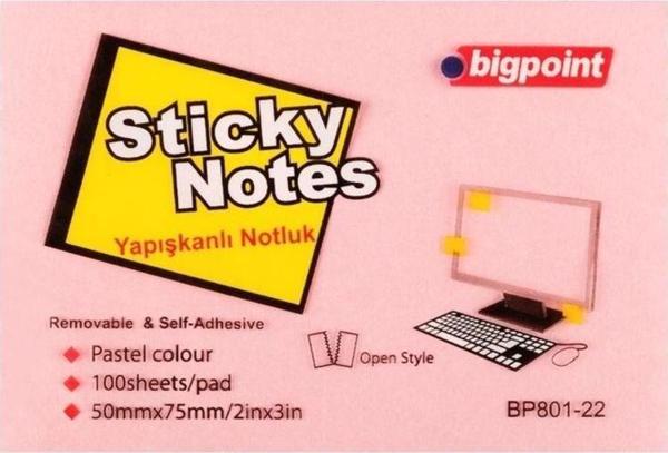 Bigpoint Yapışkanlı Not Kağıdı 75x50mm Pembe  - Image 1
