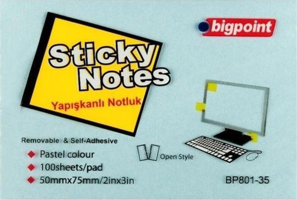 Bigpoint Yapışkanlı Not Kağıdı 75x50mm Mavi  - Image 1
