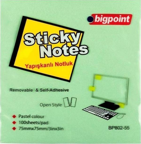Bigpoint Yapışkanlı Not Kağıdı 75x75mm Yeşil - Image 1