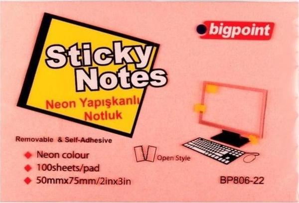 Bigpoint Yapışkanlı Not Kağıdı 75x50mm Neon Pembe  - Image 1