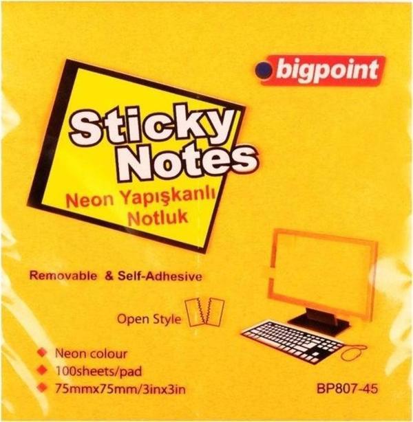 Bigpoint Yapışkanlı Not Kağıdı 75x75mm Neon Turuncu  - Image 1
