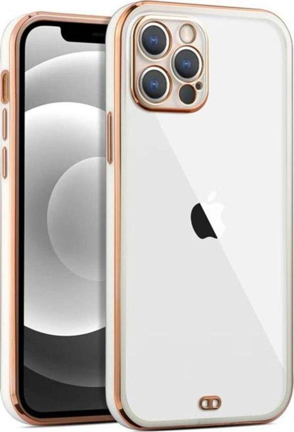 Epro İphone 14 Pro Max İçin Şeffaf Kılıf Beyaz Kenarlı Rose - Image 1