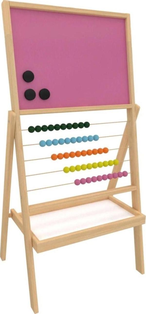Panda Renkli Yüzey 30x40 cm Mıknatıslı Abaküslü Ahşap Ayaklı Yazı Tahtası - Image 1