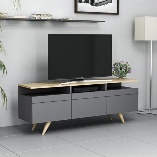 İnarch Dizayn Berlin 150cm 3 Kapaklı Tv Ünitesi Antrasit/Safir Meşe - Image 1
