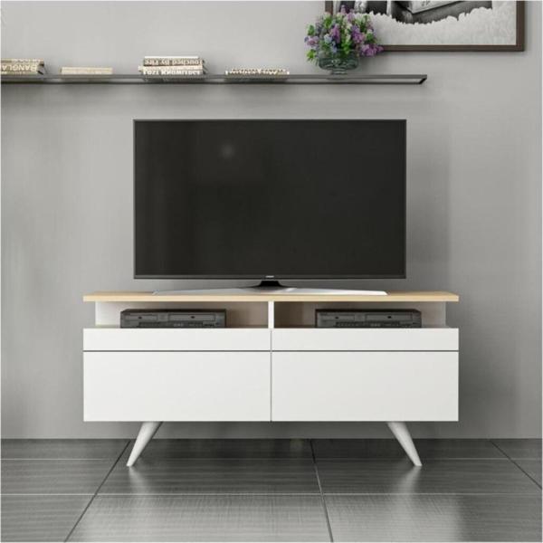İnarch Dizayn Berlin Tv Ünitesi 120cm Beyaz/Safir Meşe - Image 1