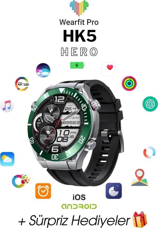 Wearfit Hk5 Hero Akıllı Kol Saati Yuvarlak Model 1.43İnç 37 Mm Amoled Ekran (Gri Yeşil) - Image 1