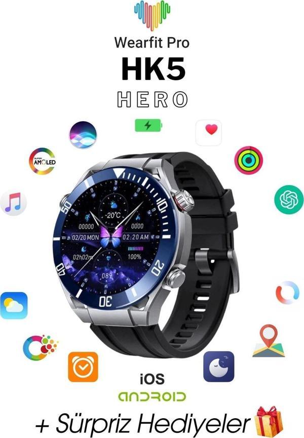 Wearfit Hk5 Hero Akıllı Kol Saati Yuvarlak Model 1.43İnç 37 Mm Amoled Ekran (Mavi) - Image 1
