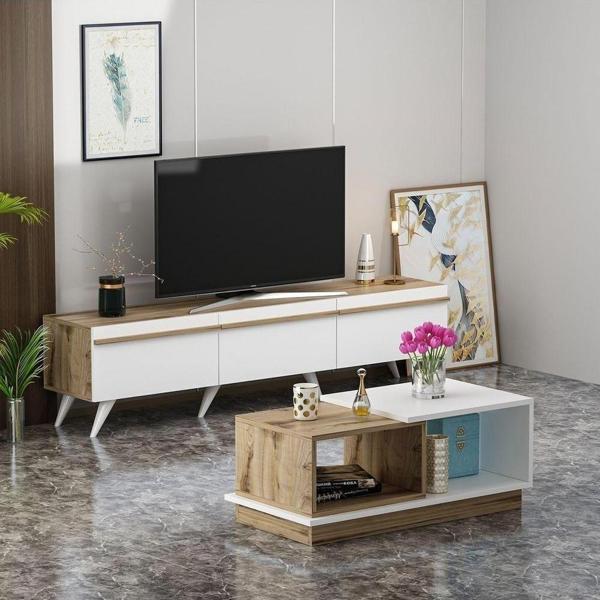 İnarch Dizayn Valentina Tv Ünitesi - Viyana Orta Sehpa Takımı Beyaz/Çırağan - Image 1