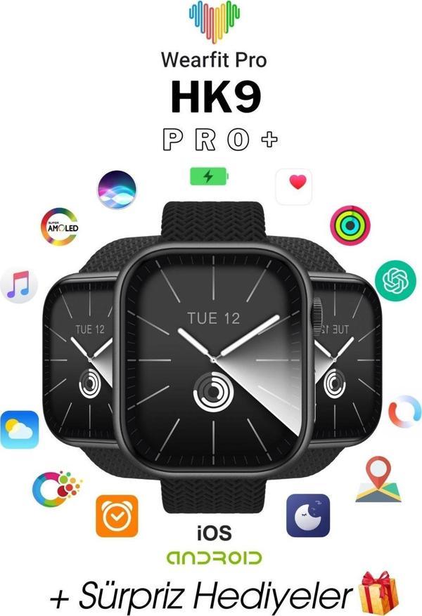 Wearfit Hk9 Pro Max+ Akıllı Kol Saati (Smart Watch Model:İnç 45 Mm Amoled Ekran (Siyah) - Image 1