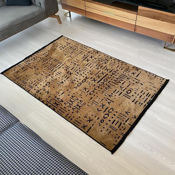 Gardenya Gala Seri Natural Antialerjik İskandinav Desen Hardal Şönil Dokuma Halı Saçaklı Kilim - Image 1