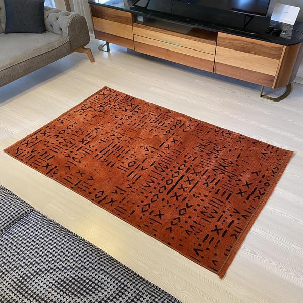 Gardenya Gala Seri Natural Antialerjik İskandinav Desen Kiremit Şönil Dokuma Halı Saçaklı Kilim - Image 1