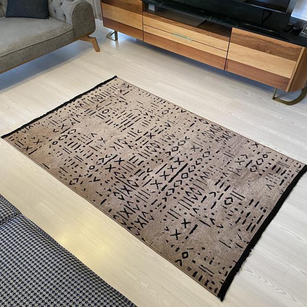 Gardenya Gala Seri Natural Antialerjik İskandinav Desen Vizon Şönil Dokuma Halı Saçaklı Kilim - Image 1