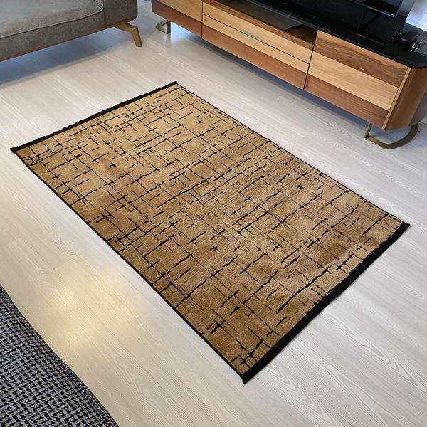 Gardenya Gala Seri Natural Antialerjik Soyut Desen Hardal Şönil Dokuma Halı Saçaklı Kilim - Image 1