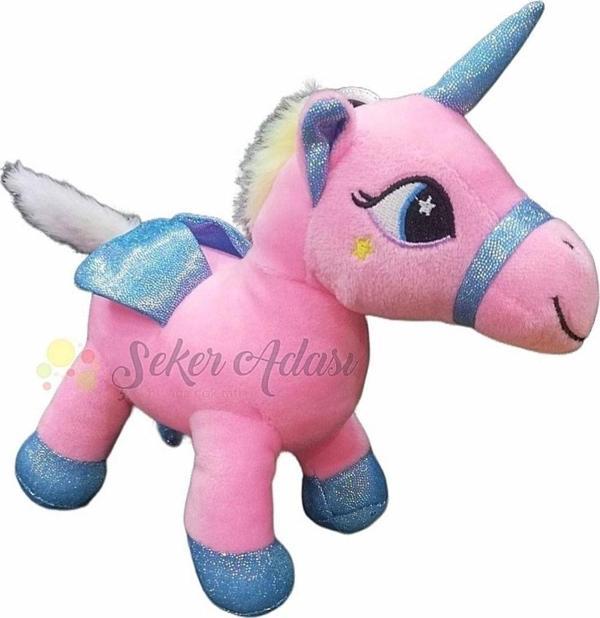 Şeker Adası Kanatlı Boynuzlu Unicorn Pony At Peluş Oyuncak 20 cm - Image 1