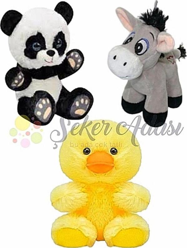 Şeker Adası Küçük Peluş Panda-Eşek-Civciv Ördek 15 Cm Üçlü Peluş Oyuncak - Image 1
