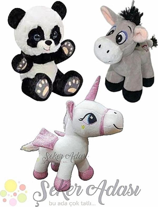Şeker Adası Küçük Peluş Panda-Eşek-Unicorn Pony At 15 Cm Üçlü Peluş Oyuncak - Image 1