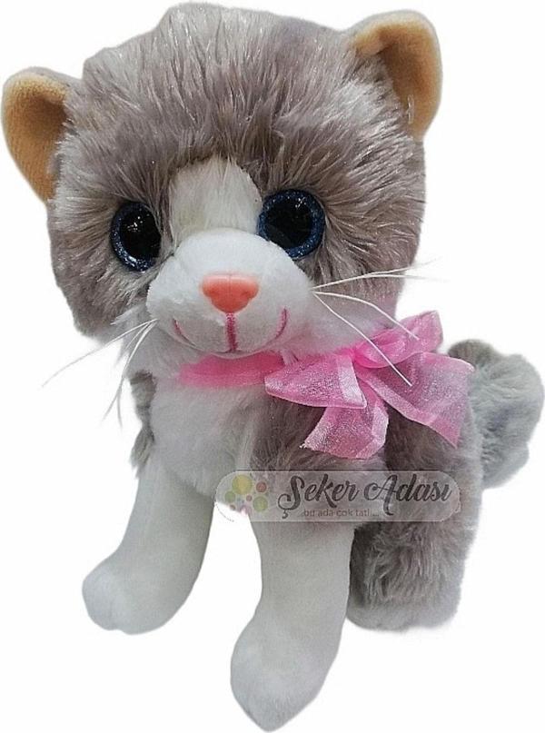 Şeker Adası Miyavlayan Sevimli Sesli Yumuşacık Gri Peluş Kedi 20 Cm - Hediyelik Uyku Ve Oyun Arkadaşı - Image 1