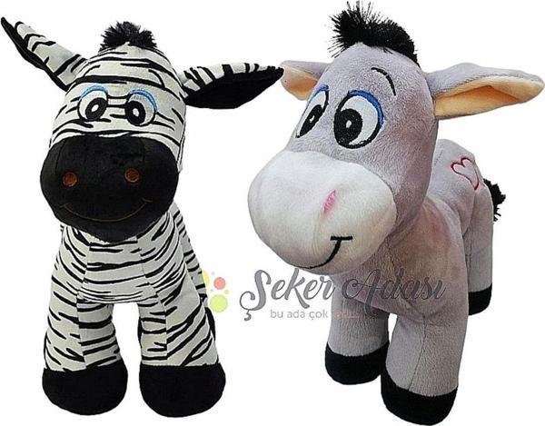 Şeker Adası Oyuncak Ikili 28 Cm Sevimli Peluş Eşek Ve Peluş Zebra - Uyku Ve Oyun Arkadaşı Hediyelik - Image 1
