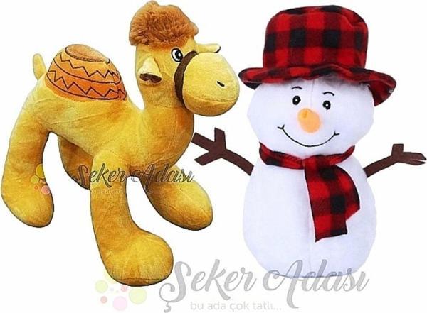 Şeker Adası Peluş Kardan Adam 25 Cm ve Deve 28 Cm Yılbaşı Kış Dekoratif Hediye Süsleme - Image 1