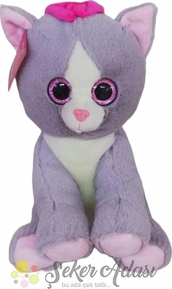 Şeker Adası Sevimli Oturan Kurdelalı Camgöz  Peluş Kedi 30 Cm - Image 1
