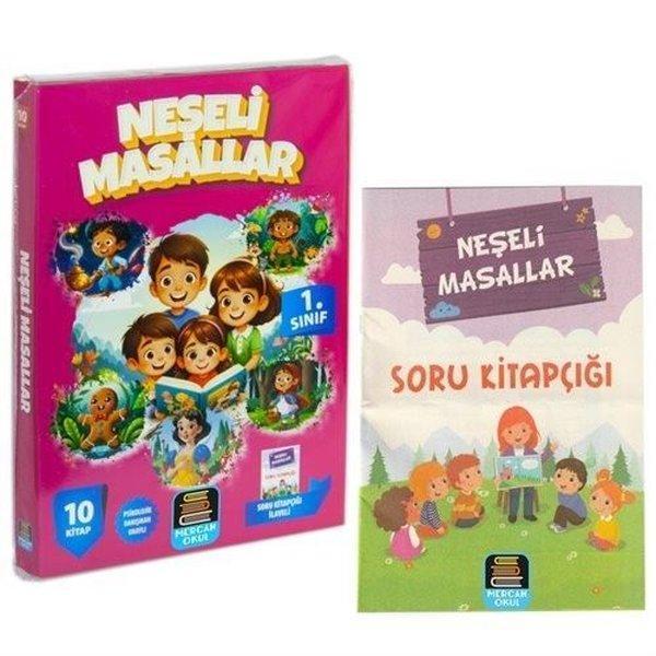 1. Sınıf Neşeli Masallar Okuma Seti - 10 Kitap Takım - Değendirme Kitapçığı İlaveli - Mercan Okul - Image 1