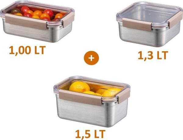 LocknLock 3'Lü Midi Boy Paslanmaz Çelik Saklama Kabı Seti - Image 1