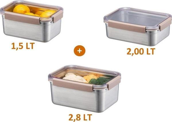 LocknLock 3'Lü Jumbo Boy Paslanmaz Çelik Saklama Kabı Seti - Image 1
