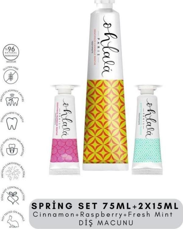 Ohlala Cinnamon 75 ml+Fresh Mint 15 ml+Raspberry Mint 15 ml Spring Diş Bakım Set - Image 1