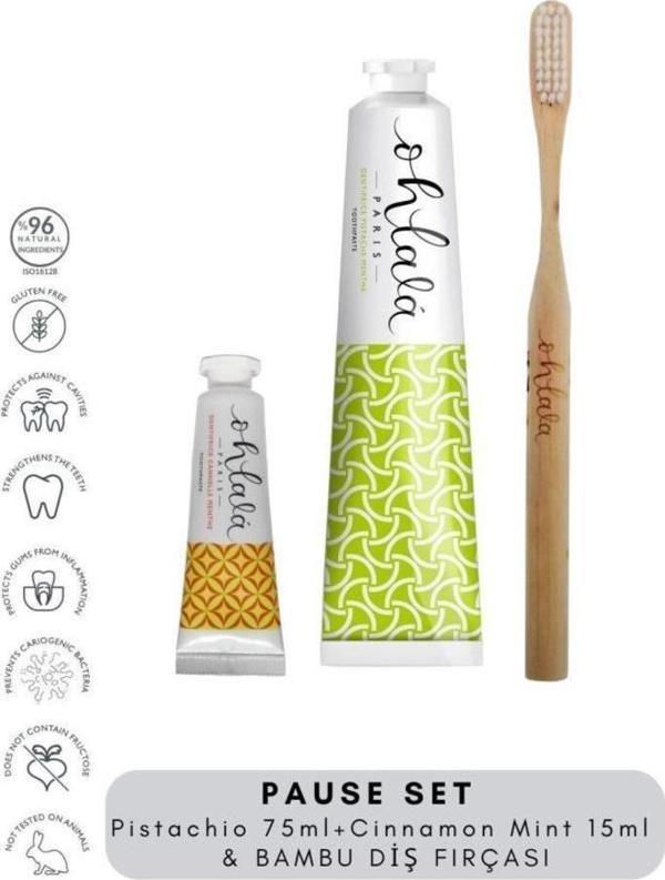 Ohlala Pistachio Mint 75 ml+Cinnamon Mint 15 ml+Bambu Diş Fırçası Pause Diş Bakım Set - Image 1