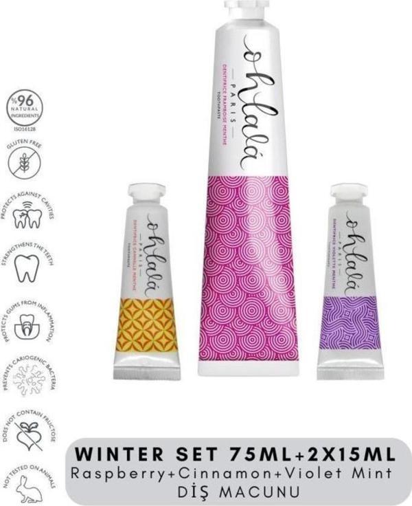 Ohlala Raspberry Mint 75 ml+Cinnamon Mint 15 ml+Violet mint 15 ml Winter Diş Bakım Set - Image 1