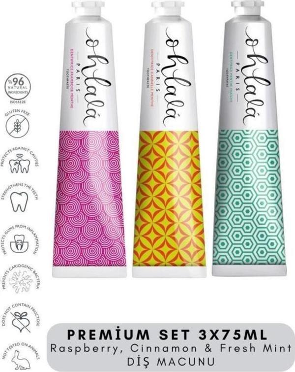 Ohlala Raspberry, Cinnamon&Fresh Mint Premium Set 3 x 75 ml Diş Macunu Seti - Image 1