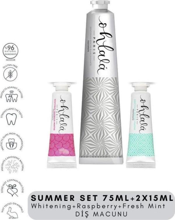 Ohlala Whitening 75 ml+Fresh Mint 15 ml+Raspberry mint 15 ml Summer Diş Bakım Seti  - Image 1
