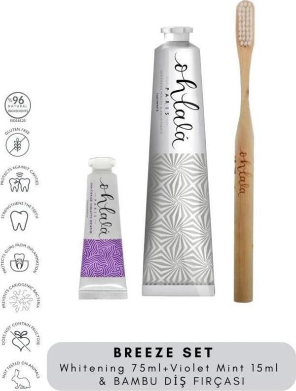 Ohlala Whitening Mint 75 ml+Violet Mint 15 ml+ Bambu Diş Fırçası Diş Bakım Seti  - Image 1