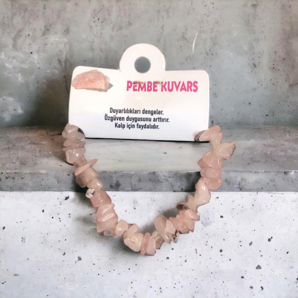 Pembe Kuvars Doğal Taş Bileklik - Image 1
