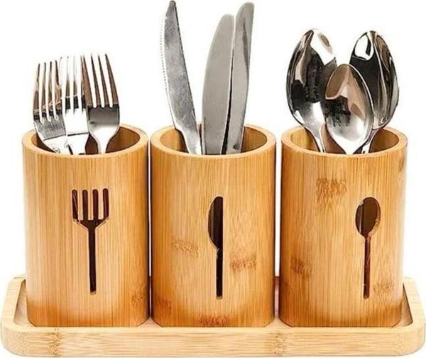 Bambu Kaşıklık 3 Bölmeli Tezgazüstü Kaşıklık - Image 1