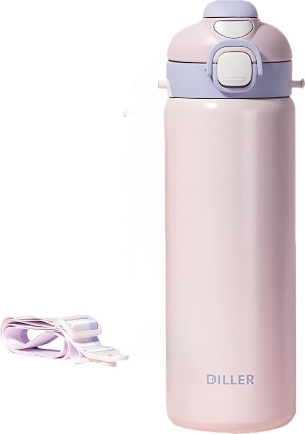DILLER 700ml Tek Kapak Çift Kullanım Pipetli/Pipetsiz Askılı Çelik Su Matarası  6 saat sıcak/soğuk - Image 1