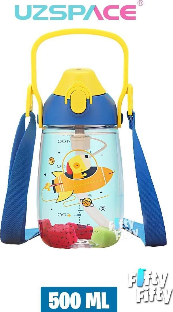 Uzspace Pipetli 500 Ml Boyun Askılı Tritan Çocuk Su Matarası -Kutulu- FFUZ2201500  - Image 1