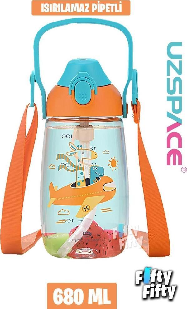 Uzspace Pipetli 680 Ml Boyun Askılı Tritan Çocuk Su Matarası -Kutulu- FFUZ2202680  - Image 1