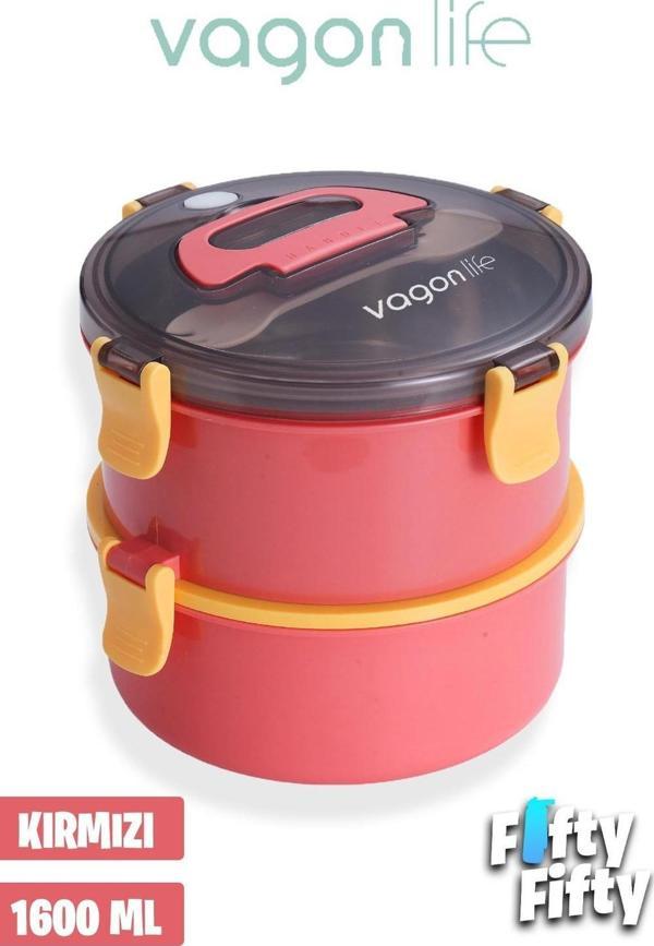 Vagonlife 1600 ML İki Kat Yuvarlak Paslanmaz Çelik Bento Lunch Box Yeni Nesil Sefer Tası-ÇatallıKaşık-397 - Image 1