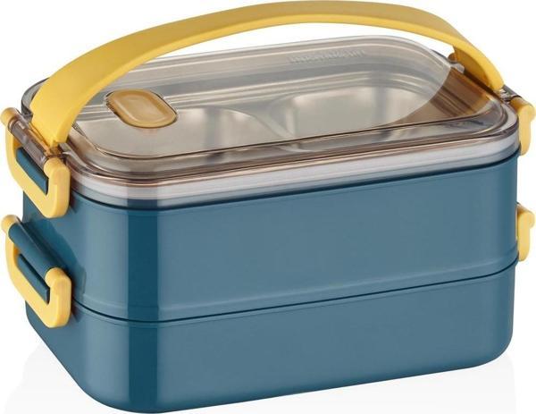 Vagonlife Bento Lunch Box Ofis-Okul İçin Yeni Nesil Sefer Tası 2 kat Taşıma Kulplu Çelik FF367 - Image 1
