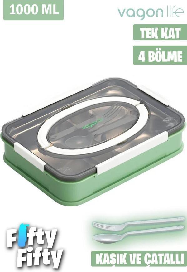 Vagonlife Bento Lunch Box Ofis-Okul İçin Yeni Nesil Tek Kat 4 Bölme Sefer Tası- FFLBOX2201 - Image 1