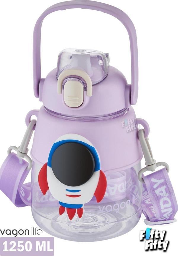 Vagonlife Silikon Pipetli 1250 ML Büyük Boy Askılı Ve Kulplu Su Matarası -Çıkartma Hediyeli-FFVGN6276-1250ML - Image 1