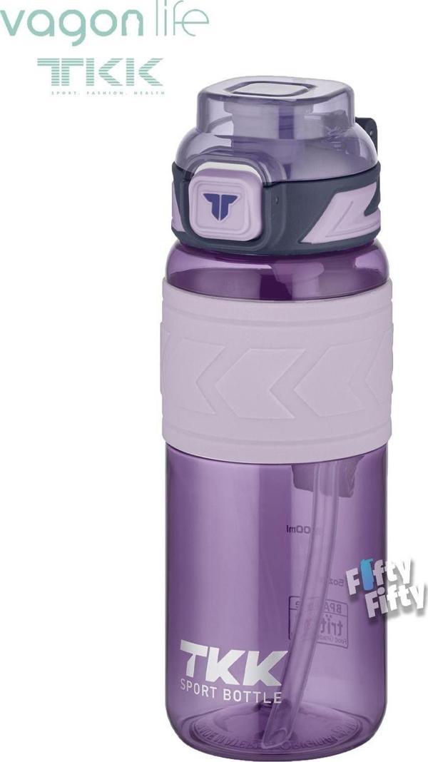 TKK 600 ML Çift Kullanım Pipetli/Rahat içim Bpa İçermeyen Taşıma Askılı Tritan Su Matarası FFTKK1019-600 - Image 1