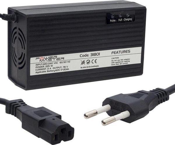 POWERMASTER PM-31801 60 VOLT - 20 AMPER C16 ERKEK UÇLU ELEKTRİKLİ BİSİKLET ŞARJ CİHAZI - Image 1