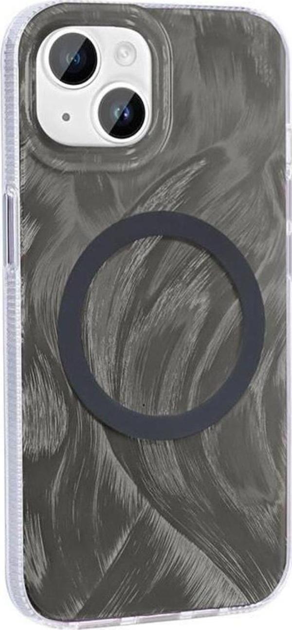 iPhone 14 Plus Kılıf Magsafe Şarj Özellikli Fırça Boya Desenli Palet Kapak - Image 1