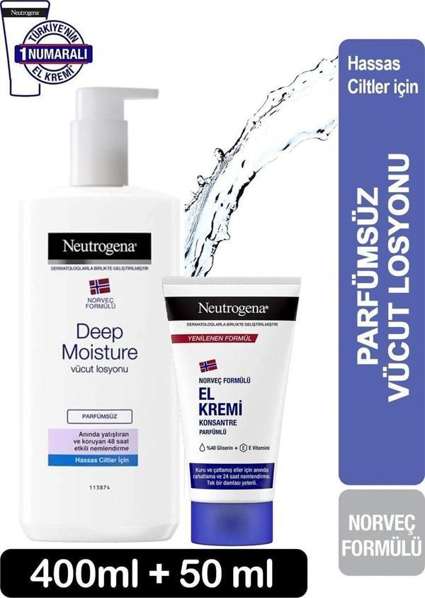 Neutrogena Hassas Ciltler Için Parfümsüz Vücut Losyonu Deep Moisture 400 Ml + 50 Ml - Image 1