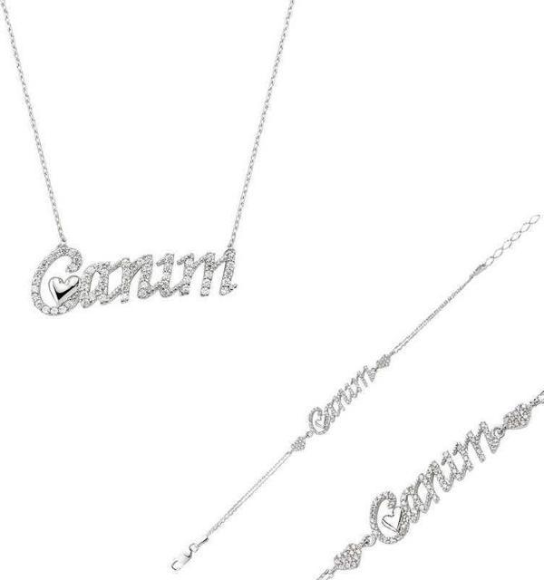 Gümüş Canım Yazılı Kalp Bayan Set - Image 1