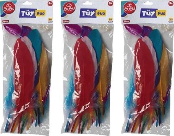 Bubu Karışık Renkli Tüy 20 li 20cm 3 lü Set - Image 1