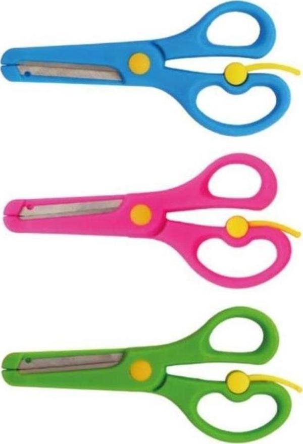 Neon Plastik Korumalı Küt Uçlu Yaylı Çocuk Okul Makası 3 lü Set - Image 1